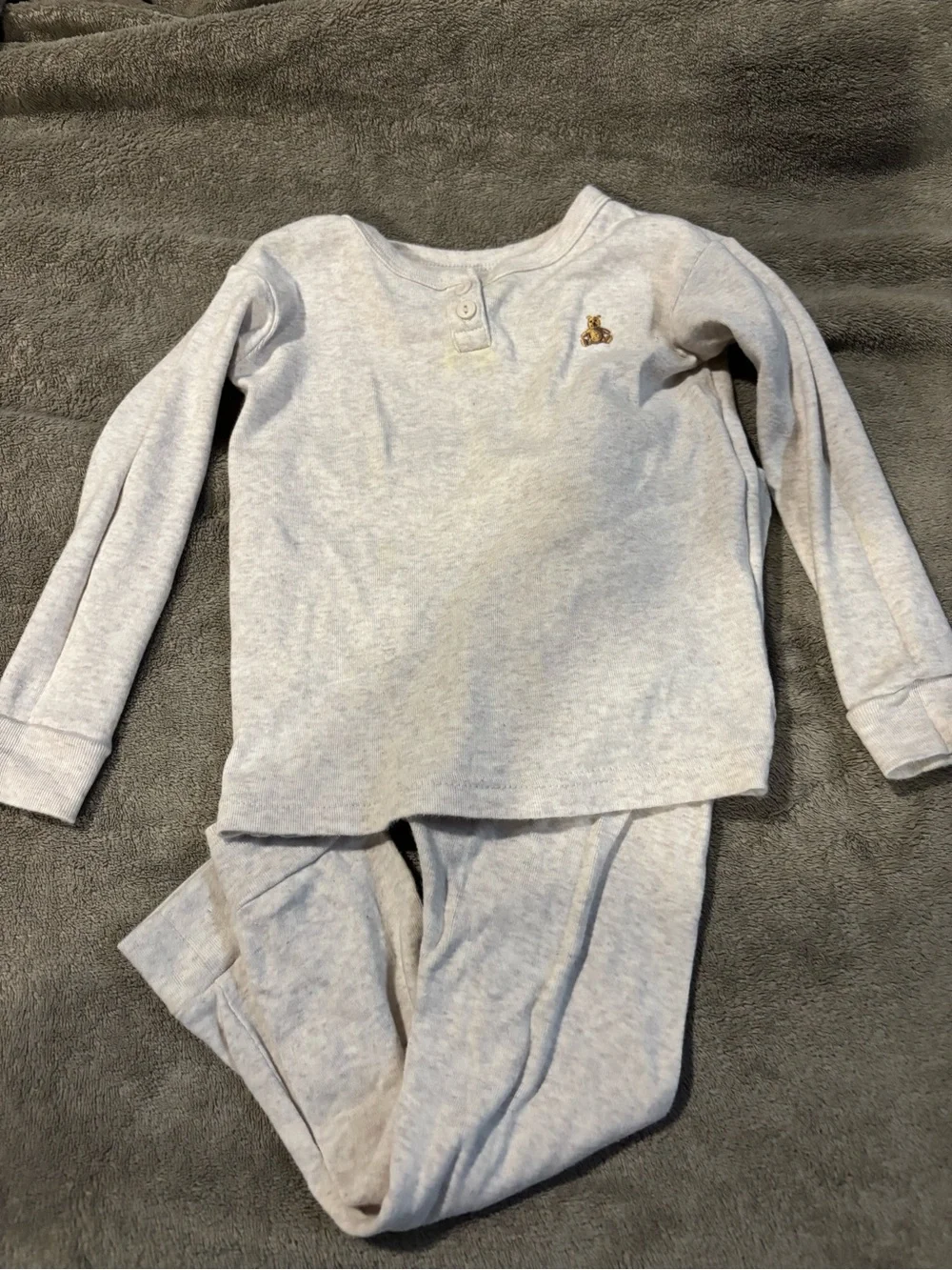 GAP Light Gray Kids Two-Piece Pajama Set with Bunny Embroidery